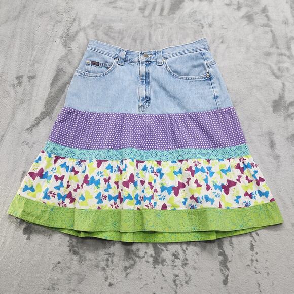 Vintage 90s Riders Skirt Womens 29 Floral Tiered Upcycled Repurposed Buckle Back - Picture 1 of 11